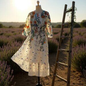 VICKY AND LUCAS - Cream Embroidered Floral Dress
